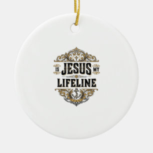 Ornamento De Cerâmica Jesus É Minha Linha da Vida Camisa Vintage Cristã 
