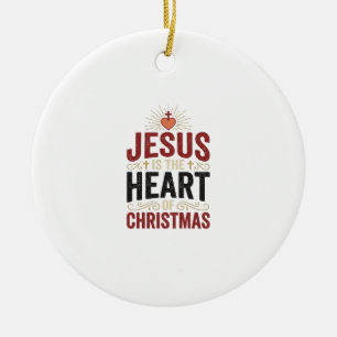 Ornamento De Cerâmica Jesus É o Coração da Camisa Vintage de Natal