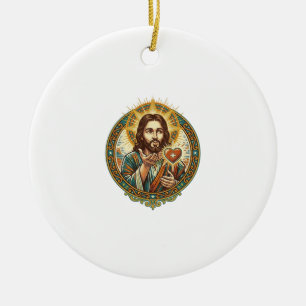 Ornamento De Cerâmica Jesus Mandando Beijo Coração Vermelho Botão Curtir