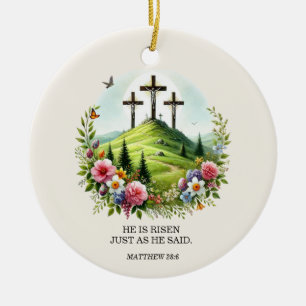 Ornamento De Cerâmica Jesus na Cruz Ele Ressuscitou Páscoa