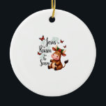 Ornamento De Cerâmica Jesus Reason for The Season Cow Christmas Christia<br><div class="desc">Jesus Reason for The Season Cow Christmas Christian T-Shirt (3)</div>