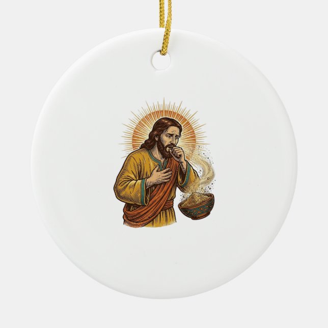Ornamento De Cerâmica Jesus Sufocando com Migalha de Chip de Tortilha Se (Frente)