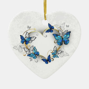 Ornamento De Cerâmica Jewelry Heart with Butterflies Morpho