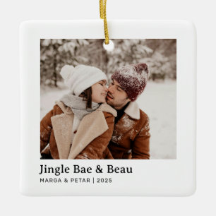 Ornamento De Cerâmica Jingle Bae & Beau - Foto do Casal Quadrado Cerâmic
