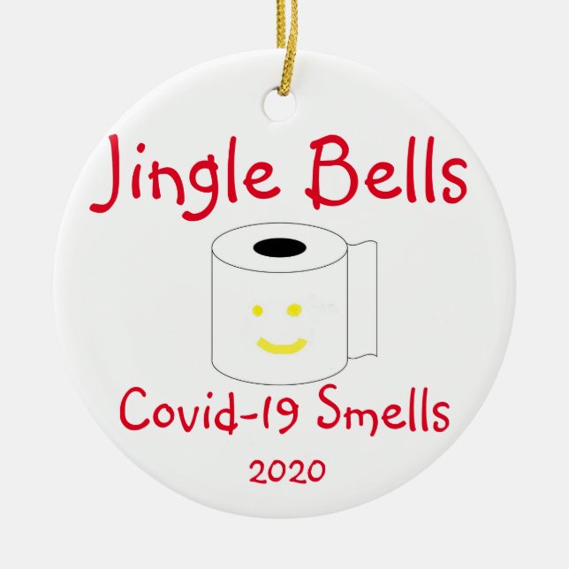 Ornamento De Cerâmica Jingle Bells, Cheiros De Covid-19 (Frente)