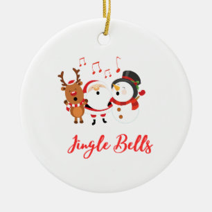 Ornamento De Cerâmica Jingle Bells com Boneco de Neve, Papai Noel e Rena