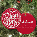 Ornamento De Cerâmica Jingle Bells - Nome da Família Personalizada - Nat<br><div class="desc">Personalize facilmente este Enfeites de natal de design com as letras bonitas de "Jingle bells" com o seu nome de família personalizado no verso.</div>