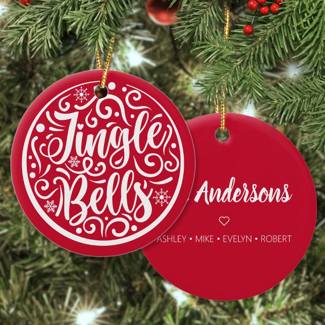 Ornamento De Cerâmica Jingle Bells - Nome da Família Personalizada - Nat (Criador carregado)