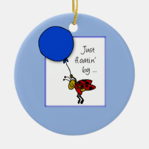 Ornamento De Cerâmica Joaninha Com Balão Azul, Pensando em Você