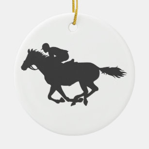 Ornamento De Cerâmica Jockey com cavalo Silhout - Escolha a cor de fundo