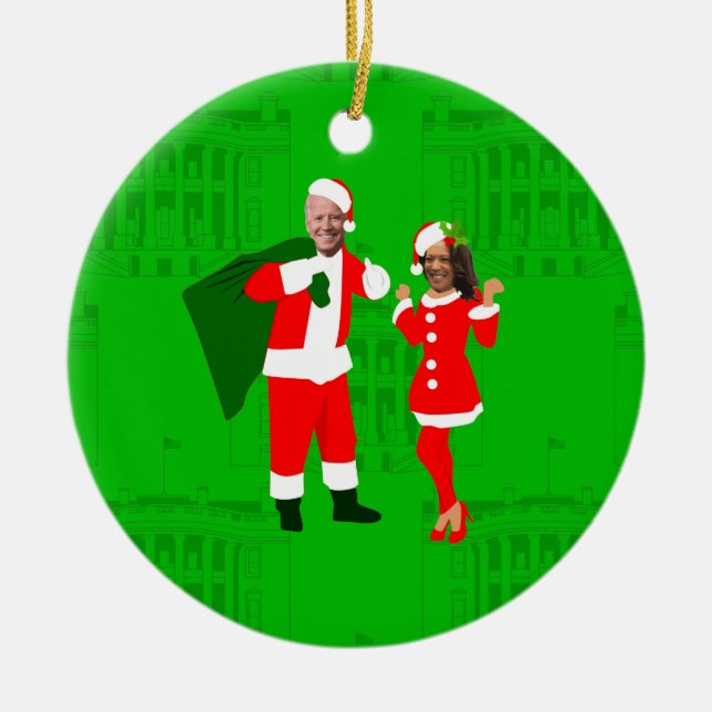 Ornamento De Cerâmica joe biden papais noeis kamala harris christmas (Frente)