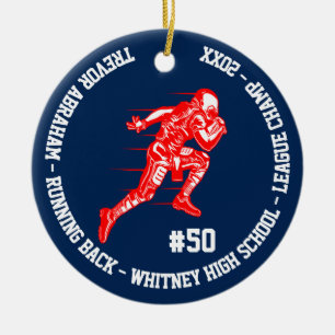 Ornamento De Cerâmica Jogador campeão de futebol, Monograma, escola azul