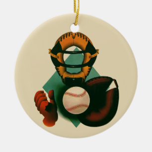 Ornamento De Cerâmica Jogador de Basebol Esportivo Vintage, Catcher com