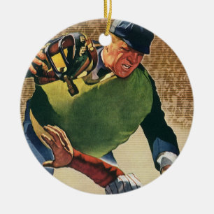 Ornamento De Cerâmica Jogador de Basebol Esportivo Vintage, Umpire