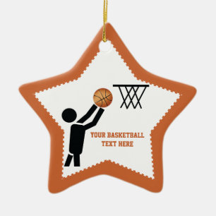 Ornamento De Cerâmica Jogador de basquete com estrela de bola