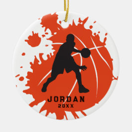 Ornamento De Cerâmica Jogador de Basquete Personalizado Laranja Negro