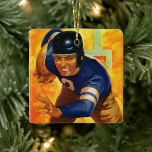 Ornamento De Cerâmica Jogador de futebol americano retrô quarterback cor