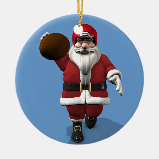 Ornamento De Cerâmica Jogador de futebol americano Santa Claus (Frente)