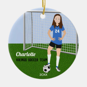 Ornamento De Cerâmica Jogador De Futebol Brunette De Azul