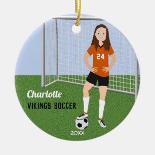 Ornamento De Cerâmica Jogador De Futebol Brunette Em Laranja
