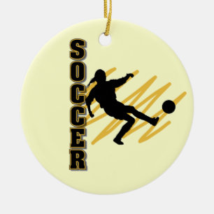 Ornamento De Cerâmica Jogador de futebol fêmea Dourado e preto