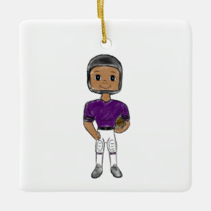 Ornamento De Cerâmica jogador de futebol retrô vintage roxo preto simple