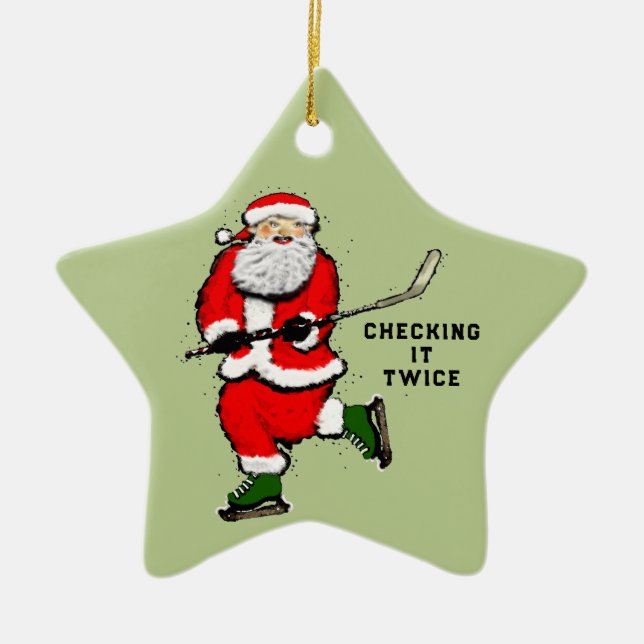 Ornamento De Cerâmica jogador de hóquei personalizado (Frente)