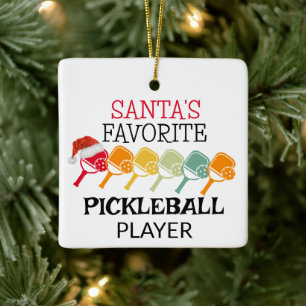 Ornamento De Cerâmica Jogador de Pickleball Favorito do Papai noel