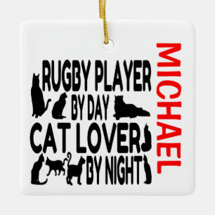 Ornamento De Cerâmica Jogador de Rugby ama Cats CUSTOM
