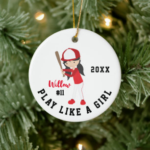 Ornamento De Cerâmica Jogador de Softball de Brunette Bonito