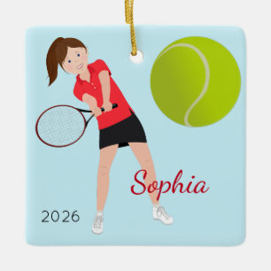 Ornamento De Cerâmica Jogador de Tênis Azul-Cabelo Castanho