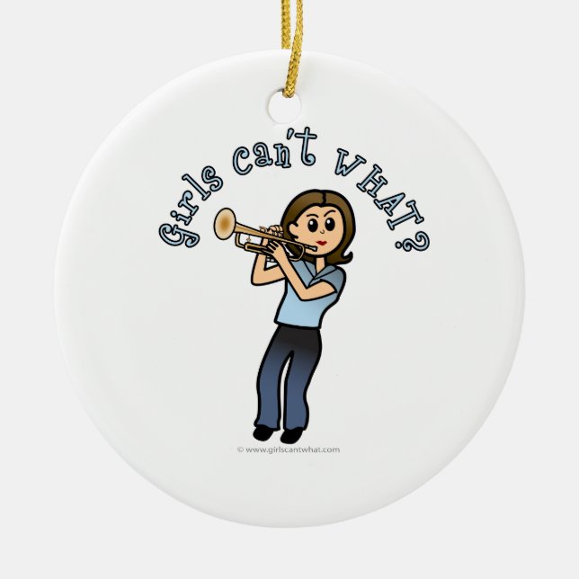 Ornamento De Cerâmica Jogador de trompete de garota clara (Frente)