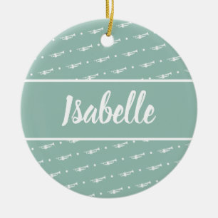 Ornamento De Cerâmica Jogador de trompete Presente Personalizado Verde