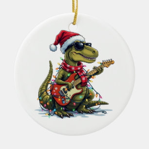Ornamento De Cerâmica Jogador de Violão Dinossauro Xmas