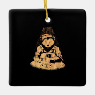Ornamento De Cerâmica Jogador Do Bear Poker Jogando Cartões Com Sorte
