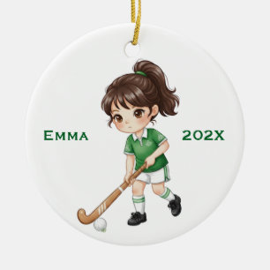 Ornamento De Cerâmica Jogadora de Hóquei de Campo Personalizada Meninas