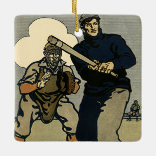 Ornamento De Cerâmica Jogadores De Beisebol Esportivos Vintage, Arte Est