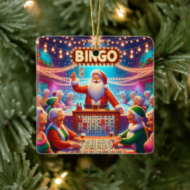 Ornamento De Cerâmica Jogo de Bingo com Papais noeis de Natal