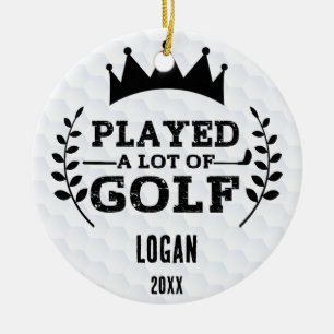 Ornamento De Cerâmica Jogou muito Golf e Nome Personalizado