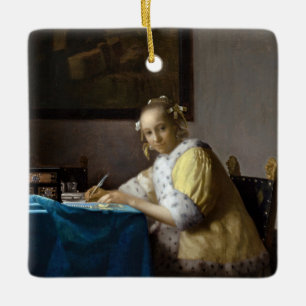 Ornamento De Cerâmica Johannes Vermeer - A Lady escrevendo uma Carta