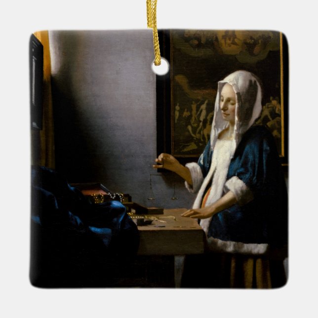 Ornamento De Cerâmica Johannes Vermeer - Mulher Equilibrando (Frente)