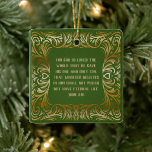 Ornamento De Cerâmica John 3:16 Bíblia Verso Natal Verde