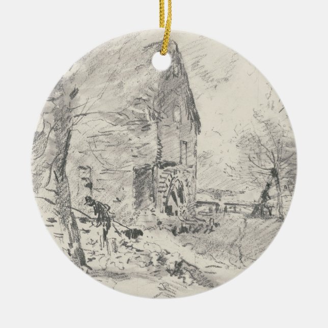 Ornamento De Cerâmica John Constable | Watermill em Newbury (lápis) (Frente)