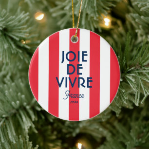 Ornamento De Cerâmica Joie De Vivre França Red Cabana Stripe Francês