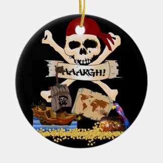 Ornamento De Cerâmica Jolly Roger, navio pirata e baú pirata