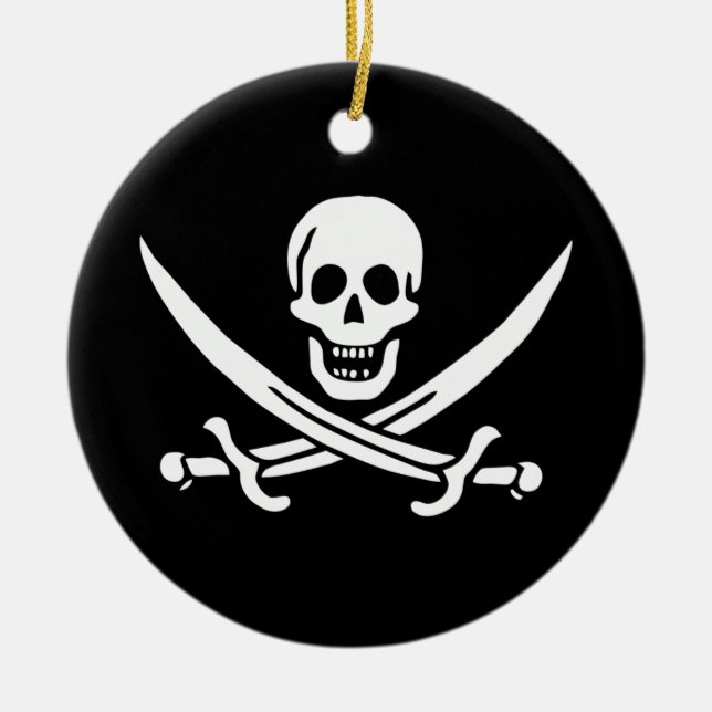 Ornamento De Cerâmica Jolly Roger Pirate Flag Ornament (Frente)