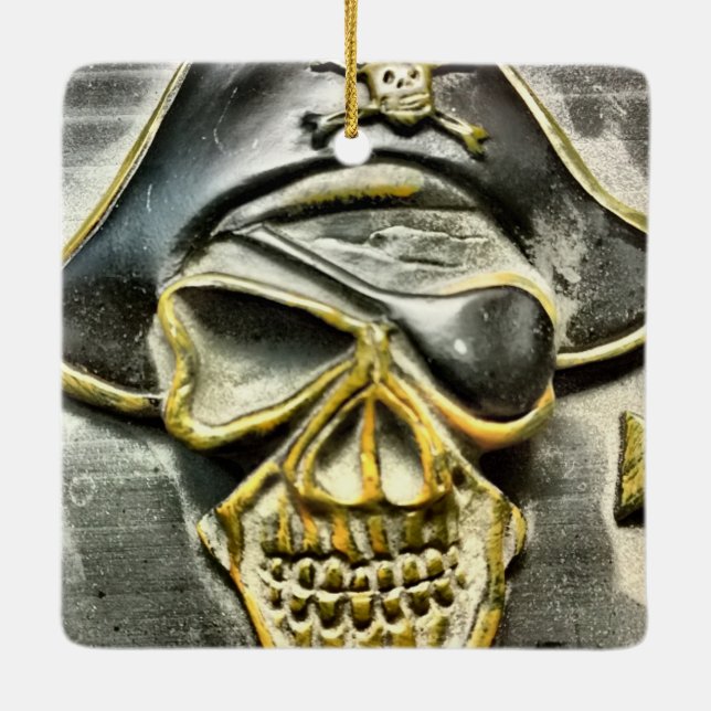 Ornamento De Cerâmica Jolly Roger Pirate Treasure Chest (Verso)