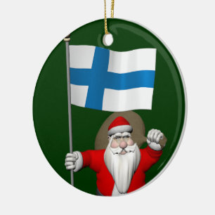Ornamento De Cerâmica Jolly Santa Claus Com Bandeira Da Finlândia
