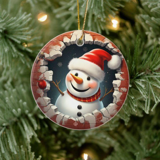 Ornamento De Cerâmica Jolly Snowman Santa Hat - 3D (Árvore)