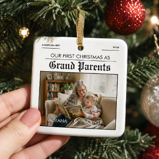 Ornamento De Cerâmica Jornal Personalizado para Avós com Foto